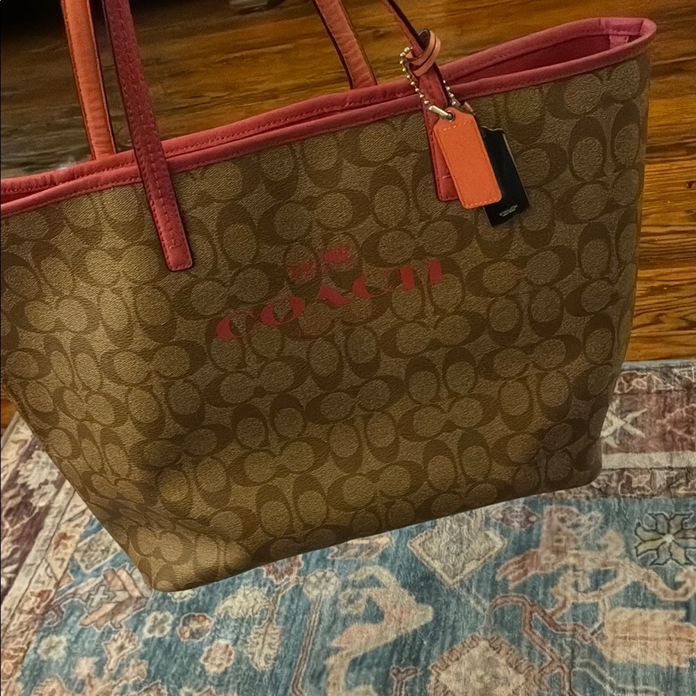 Coach Brown and Pink Signature Tote Bag